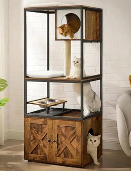 Multifunktionaler Kratzbaum mit integriertem Katzenklo-Schrank – Komfort und Stil für Ihre Katze! Braun Set23112 - Ingolstadt
