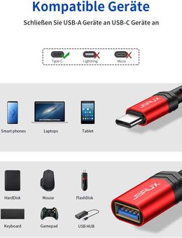 OTG Adapter USB 3.1 Typ C Stecker, USB 3.0 Typ A Buchse, 15 cm lang, JSAUX, mit einer Datenübertragung von bis zu 500MB/s - Fürth