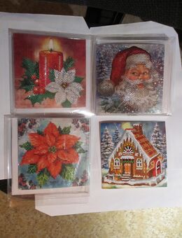 4 Stück Diamond-Painting-Grußkarten, Weihnachtsmotive fertiggestellt - Gefell (Thüringen)