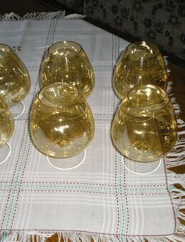 6 Stck. Cognac-Schwenker, Lauschaer Glas, gelb, DDR, mundgeblasen - Leipzig Ost