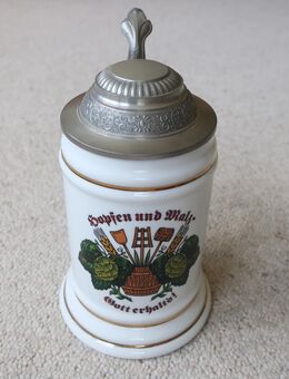 Bierkrug mit Zinndeckel 0,7 l Hopfen und Malz Gott erhalt's ! WMF Zinn Germany - Niddatal