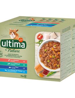 78 + 18 gratis! 96 x 85 g Ultima Cat - Nature: Fischauswahl (Lachs, Thunfisch, Ozeanfisch, Kabeljau)