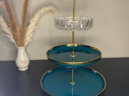 Etagere aus Porzellan & Kristall-Teller, Grün/Gold/Glas, Handmade - Balve