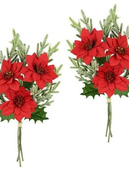 Kunstblumenstrauß Strauß Poinsettia/Tannenzweige Christstern, I.GE.A., Höhe 37 cm, 2er Set Weihnachtsdeko Weihnachtsblume Sträuße Dekoblumen Christstern