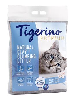 Tigerino Premium Katzenstreu 12 kg - Febreze Frischer Baumwollblütenduft