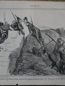 Lithografie , Karikatur von Cham , Nummer 429 , aus dem Jahr 1855 , Russen und Franzosen , Blattgröße 37cm x 26cm , M70 - Görlitz