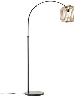 Brilliant Bogenlampe Nikka, ohne Leuchtmittel, mit Rattan-Schirm, 171 cm Höhe, E27, Metall/Rattan, schwarz/natur