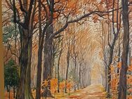 Herbstliche Allee gewöhnlicher Laubbäume Aquarell von 1935 Dresden - Nürnberg