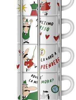 BIALETTI Cappuccinotasse, Metall, Porzellan, (4 Cappuccinotassen mit Metallgestell)