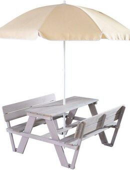 roba® Garten-Kindersitzgruppe PICKNICK for 4 Outdoor +, (Set, 2-tlg), grau, mit Rückenlehnen und Sonnenschirm