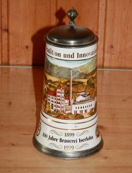 100 Jahre Brauerei Iserlohn Bierkrug Bierhumpen Jahresekrug 1999 mit Zinndecke - Borken