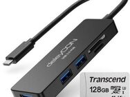 OTG USB 3.0 Typ C, 3fach Hub USB 3.0 Typ A & DUAL Speicherkartenleser deleyCON, SD & MicroSD Laufwerke, Transcend MicroSDXC 128GB mit einer Datenübertragung von bis zu 100MB/s - Fürth