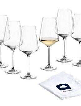 LEONARDO Weißweinglas Gläser-Set PUCCINI + Poliertuch, 7-teilig, Kristallglas, 6 Weisswein Gläser mit Poliertuch
