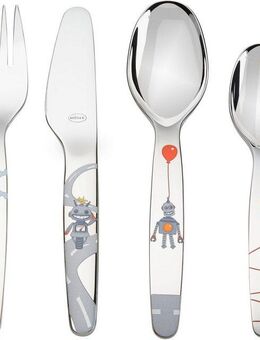 RÖSLE Kinderbesteck Kleiner Roboter (4-tlg), 1 Personen, Edelstahl 18/10, inkl. Kindergeschichte, spülmaschinengeeignet