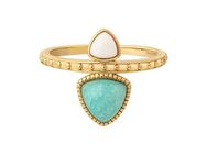 CAÏ Fingerring 925 Silber vergoldet Dreiecke Amazonit & weißer Achat