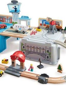 Hape Spielzeug-Eisenbahn Großstadtlandschaft Eisenbahn in Aufbewahrungsbox