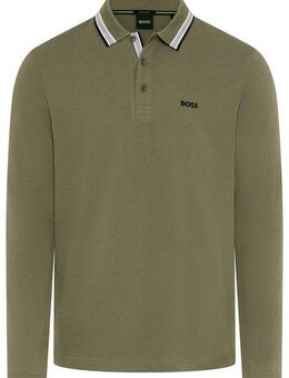 BOSS GREEN Langarm-Poloshirt Plisy mit Streifen am Kragen