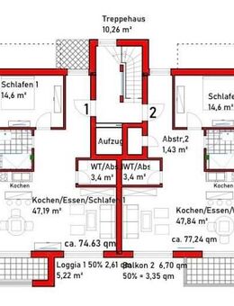 Seniorengerechte ETW, 77m², 1. OG, 2 ZKB; - exklusive Lage am Park! Aufzug, Balkon, Keller,... - Bad Schönborn