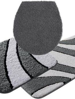 my home Badematte Anna, Badvorleger, Badezimmer Teppich, Höhe 16 mm, rutschhemmend beschichtet, fußbodenheizungsgeeignet, schnell trocknend, Polyester, rechteckig, 3tlg Set Hänge WC, Badteppich, Hoch Tief Effekt, Modern, Weich, Wellen