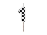 partydeco Geburtstagskerze, Geburtstagskerze Zahl 1 mit Karomuster 5,5cm Schwarz / Weiß