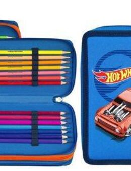 Scooli Federmäppchen Tripledecker, Hot Wheels, befüllt, inklusive Geodreieck