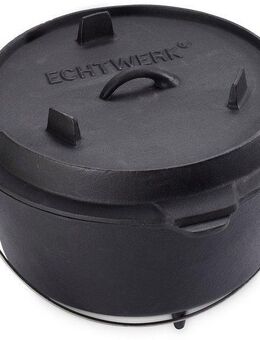 ECHTWERK Schmortopf Dutch Oven, Gusseisen (1-tlg), Feuertopf, Gusseisen BBQ Kochtopf, bereits eingebrannt, 7,6 Liter