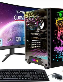 GAMEMAX MegaDeal Gaming-PC-Set Rockstar PC-Komplettsystem (32", AMD Ryzen 7 5700X, GeForce RTX™ 4060, 32 GB RAM, Windows 11 + MSI G32C4 E2 Monitor Curved 80cm (32) + Maus & Tastatur)