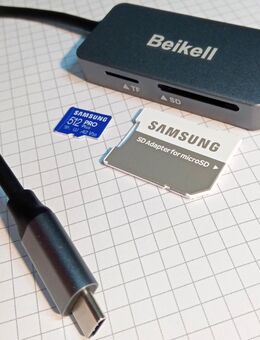 OTG USB 3.0 Typ C, Beikell Dual Speicherkartenleser, MicroSD & SD Laufwerke, Samsung PROPlus MicroSDXC 512GB, inklusive SD Adapter - mit einer Datenübertragung von bis zu 160MB/s - Fürth
