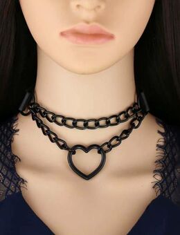 💥 Choker Halsband Schwarz Herz Kette – Gothic Punk Schmuck – Verstellbar – Unisex - Marbach (Neckar)