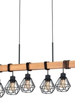 EGLO Pendelleuchte TOWNSHEND 5, ohne Leuchtmittel, schwarz / L150 x H110 x B20 cm / aus Holz und Metall / Retro / Vintage