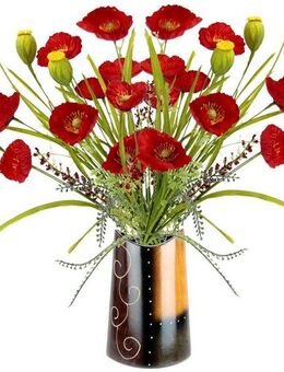 Kunstblume Mohnblumenbusch in Vase aus Keramik, I.GE.A., Höhe 47 cm, Blumen Mohnblume Mohn Mohnbusch Bouquet Strauß Seidenblumenstrauß