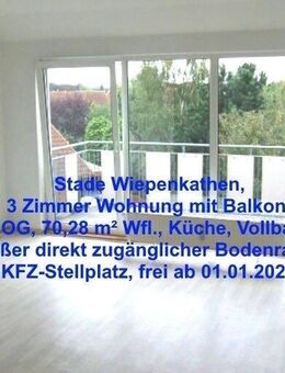 Stade - Wiepenkathen: 3 Zimmerwohnung mit Balkon u. großem Dachbodenraum - Stade (Hansestadt)