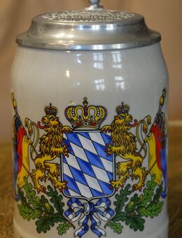 Bierkrug mit Zinndeckel , 0,5Liter , WFR Guttenberg 1988 , Studio Wagner , Bayern , Höhe 17cm , K328 - Görlitz