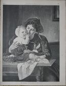Alte Grafik : Beim Frühschoppen. , Nach dem Gemälde von R. Epp. , Mutter und Kind , Blatt 36cm x 27,5cm in 02828