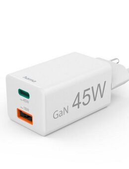 Hama USB-Ladegerät (Schnellladegerät, Netzteil, 1x USB-C, 1x USB-A, 45 W) Schnelllade-Gerät (1-tlg)