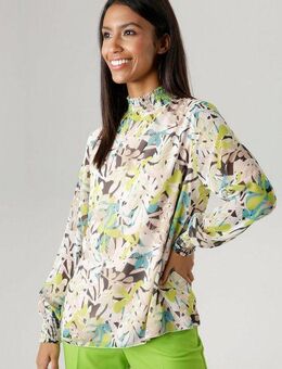 Aniston SELECTED Chiffonbluse mit Blätterdruck und Smokbündchen