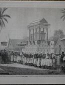 Grafik : Enterrrement de Monseigneur Pallegeix , eveque de Siam , arivee du cortege devant l`eglise chretien. , Südostasien , Blatt 36,5cm x 26,5cm , M70 in 02828