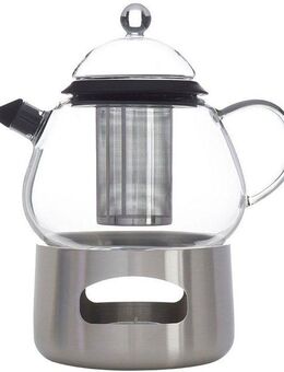 SABATIER International Teekanne Brasserie, 1,2 l, (Set, 4-St., 1x Edelstahl Rechaud, 1x Edelstahl Sieb, 1x Glasdeckel, 1x Teekanne), 1,2 L Fassungsvermögen, abnehmbares Sieb, inkl. Rechaud aus Edelstahl
