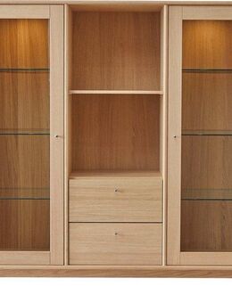 Hammel Furniture Vitrine Mistral Glasschrank, Standvitrine Eiche, mit Türen und Schubladen, B: 133 cm, anpassungsbar Designmöbel