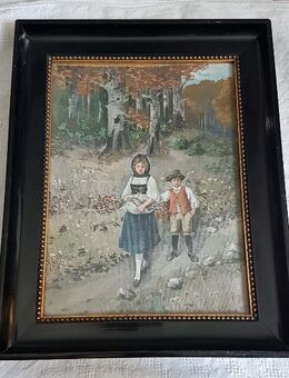 1914 Gemälde Spaziergang Bruder Schwester Kinder Trachten Schwarzwald - Nürnberg