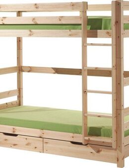 Vipack Etagenbett Pino, inkl. Rolllattenrost, Leiter und Absturzschutz (B/H/T ca. 210x182x105cm, massiv Kiefer verschiedene Farben), wahlweise ohne Schublade, mit 1 großen, 2 kleinen Bettschubladen