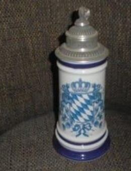 Wappenkrug Porzellan Krug Blau Weiß Zinndeckel - Bottrop
