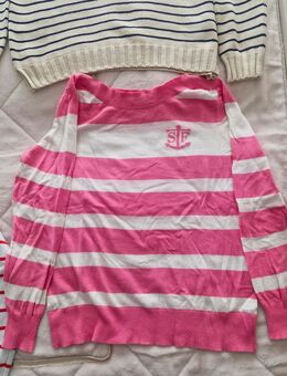 Strandfein Sweatshirt weiß rot Schulterknöpfen 40 - Trebbin