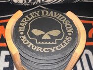 Harley Davidson Schiefer Untersetzer Bambus Halterung Willie G Skull Gravur - Hamm