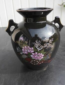Keramik Vase 21 cm schwarz Blumen Dekor asiatisch Deko - Flensburg