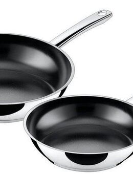 Silit Pfannen-Set Talis 3-teilig, mit Pfannenwender, Bratpfanne 24, 20 cm, Cromargan® Edelstahl Rostfrei 18/10 (Set, 3-tlg., je 1 Pfanne Ø 24/20 cm, H: 5 cm), Pfanne Induktion, Edelstahl beschichtet, backofenfest bis 250 Grad