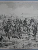 Grafik : Besichtigung der Stellungen zwischen Villeneuf le roi und Choisy durch König Wilhelm. , Blatt 34cm x 23cm , M33 in 02828