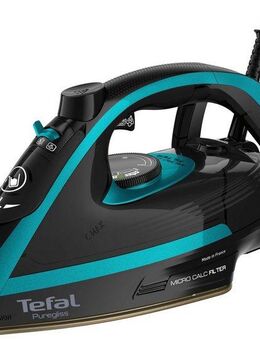 Tefal Dampfbügeleisen Puregliss, 3000 W, 280 g/Min. Dampfstoß, XL Wassereinfüllöffnung, 3000 W, stabile Ablage, Kalkfilter, Auto-Abschaltung, schwarz/türkis, FV8066