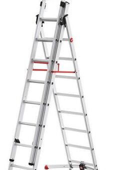 Hailo Anlegeleiter S100 ProfiLOT, Aluminium Kombileiter 3-teilig 2x9 + 1x8 Sprossen