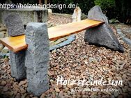 Gartenbank, Sitz-Gelegenheit, Steinbank, Holzbank, Basalt, Eiche - Argenthal